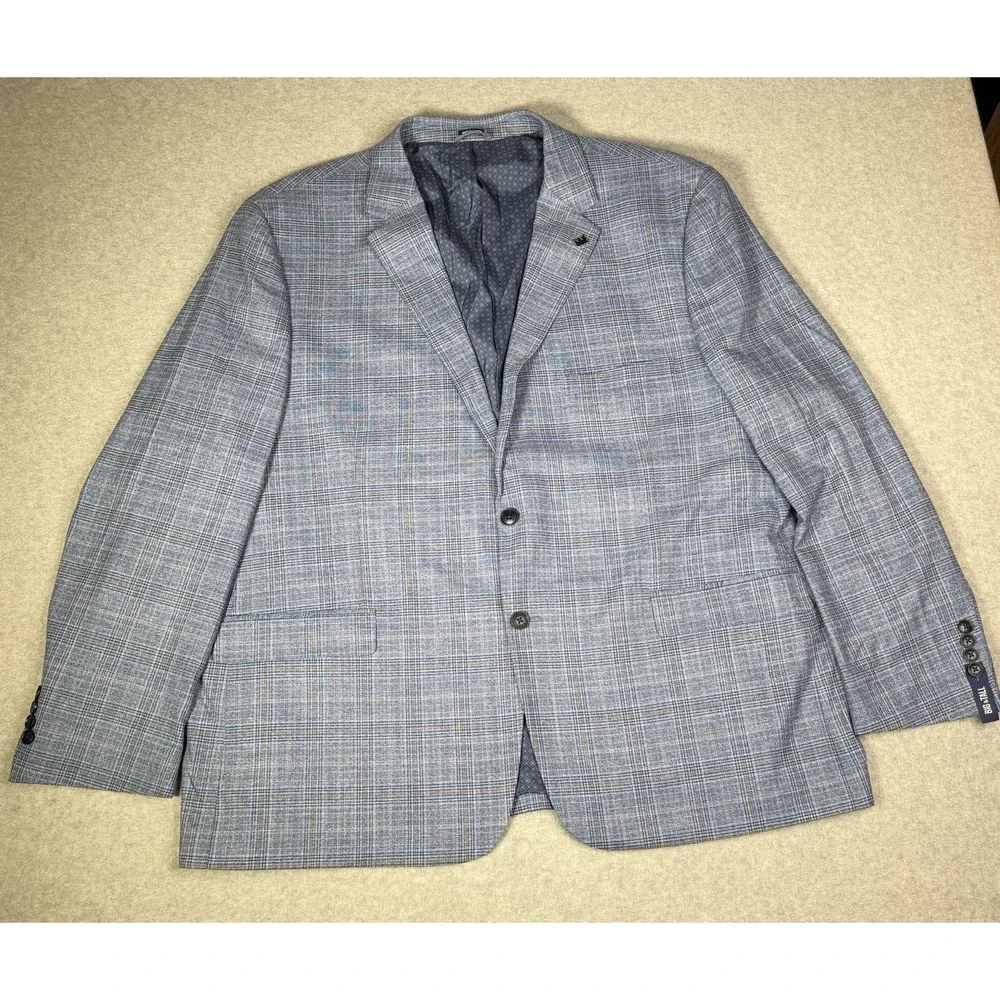 New Crown & Ivy Men's 54R Blue Plaid Sport Coat Blazer Double Vented Stretch